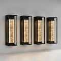 4Pack 16 Inch Waterproof Outdoor Wall Sconce Matte Black Metal &amp Crystal Bubble Glass 3000K Warm White LED Lantern Exterior Wall Light for Porch Garage Patio