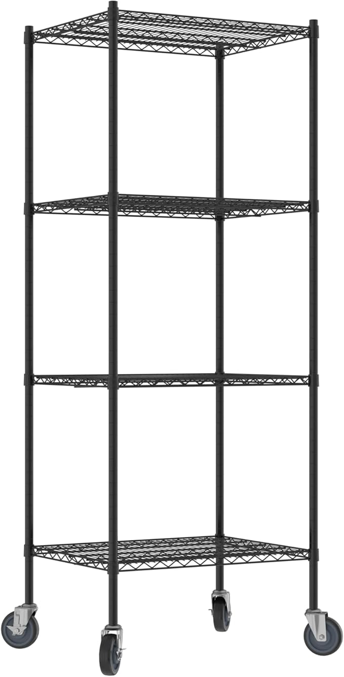 Commercial NSF Listed Black Epoxy Mobile Wire Shelving Kit 24 x 30 x 80 with 4 Shelves Perfect for Warehouse Walk-in Refrigerator Freezer Grocery Store Restaurant Dishroom