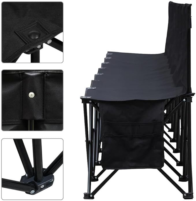 Yaheetech Portable &amp Folding 8 Seats Sports Bench Outdoor Sits Team Sideline Soccer Bench Waterproof w/Side Bag - Black