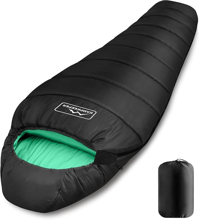 KAMPKEEPER Mummy Sleeping Bag Cold Weather Camping Sleeping Bag 32℉ 3-4 Seasons Adults Sleeping Bag Non-Snag Zipper with Adjustable Hood for Backpacking Hiking