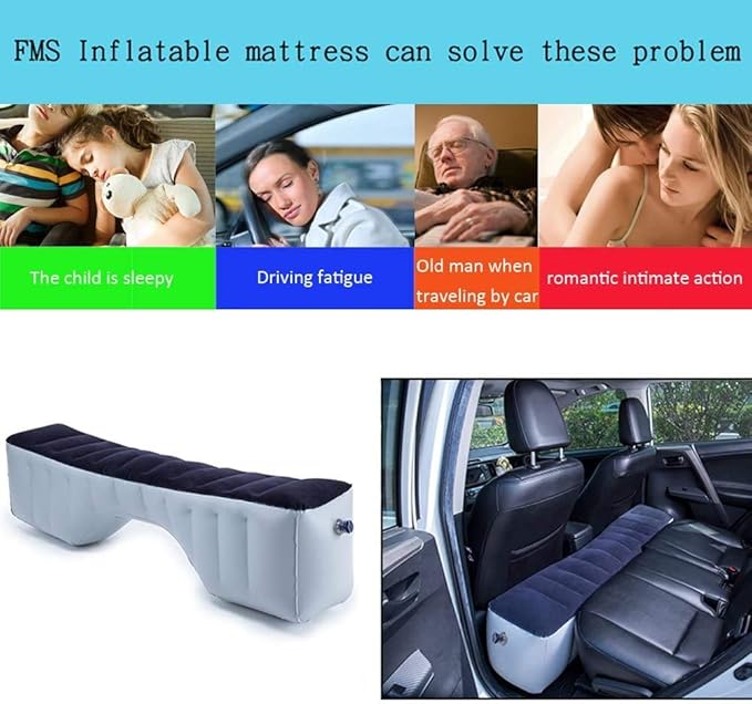 Auto Inflatable Car Travel Mattress Back Seat Gap Pad Air Bed Cushion Camping Air Couch (Navy)