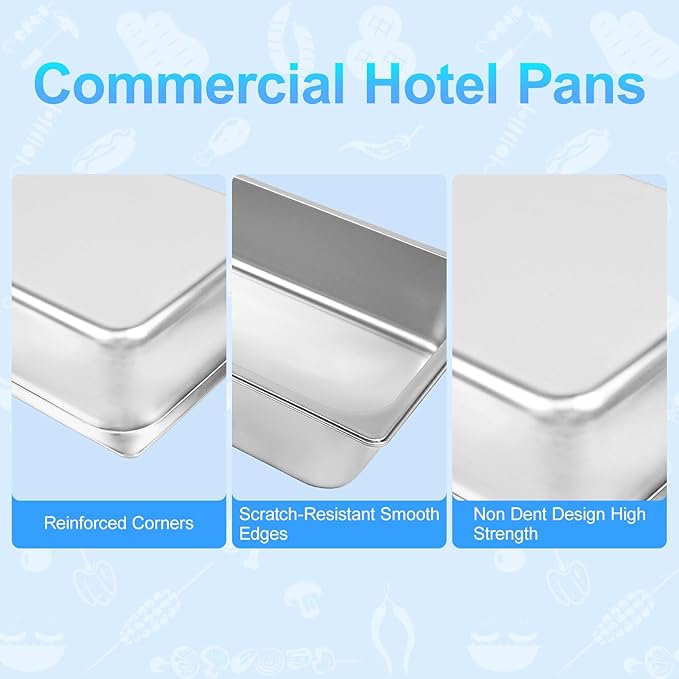 6 Pack Hotel Pans 1/1 Size 4 Deep Stainless Steel Trays for Food 20.8 L x 13 W Catering Food Pan Commercial Table Pan for Hotel Restaurant Buffet Party Supplies