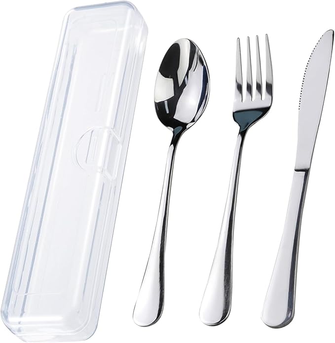 Vanys Stainless Steel Portable Utensils Set with Case Reusable Travel Cutlery Includes Knife Fork and Spoon Dishwasher Safe