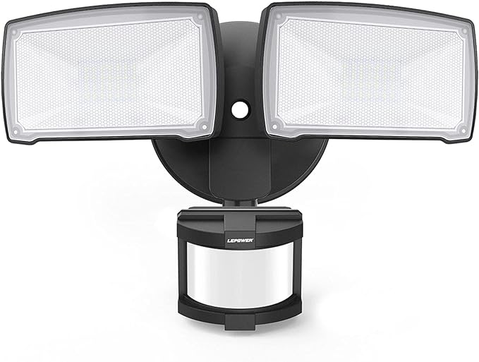 LEPOWER LED Security Lights Motion Sensor Light Outdoor 30W 3200LM Motion Security Light 5500K IP65 Waterproof 2 Head Motion Detector Flood Light for Garage Yard Porch Black (Not Solar Powered)