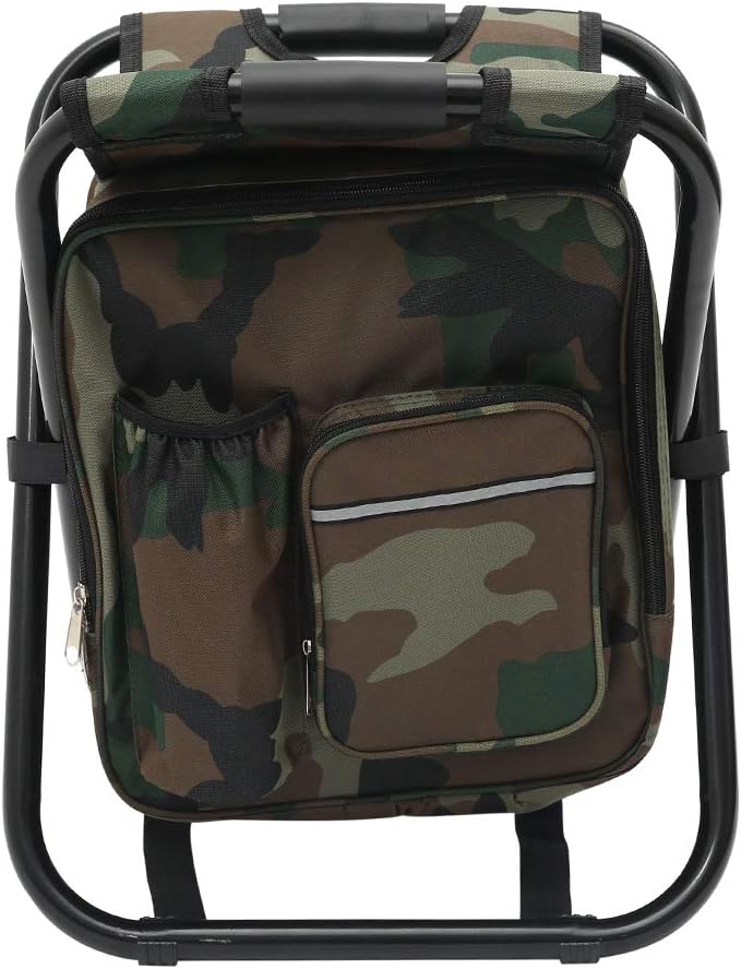 Backpack Chair for Adults Portable Camping Hunting Fishing Backpack and Seat Combo Foldable Chair Bag with Cooler Bag Waterproof Fishing Stool Collapsible Chair Storage Bag with Portable Belt
