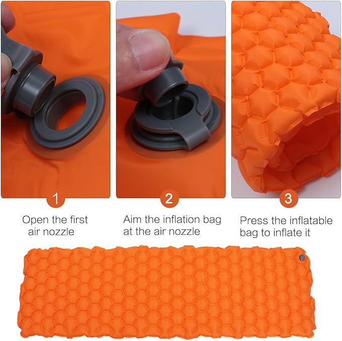 Inflatable Camping Tent Mat Waterproof Sleeping Pad Portable Air Mattress Lightweight Outdoor Sleeping Cushion for Hiking Backpacking Travel (192x58x6cm Orange)