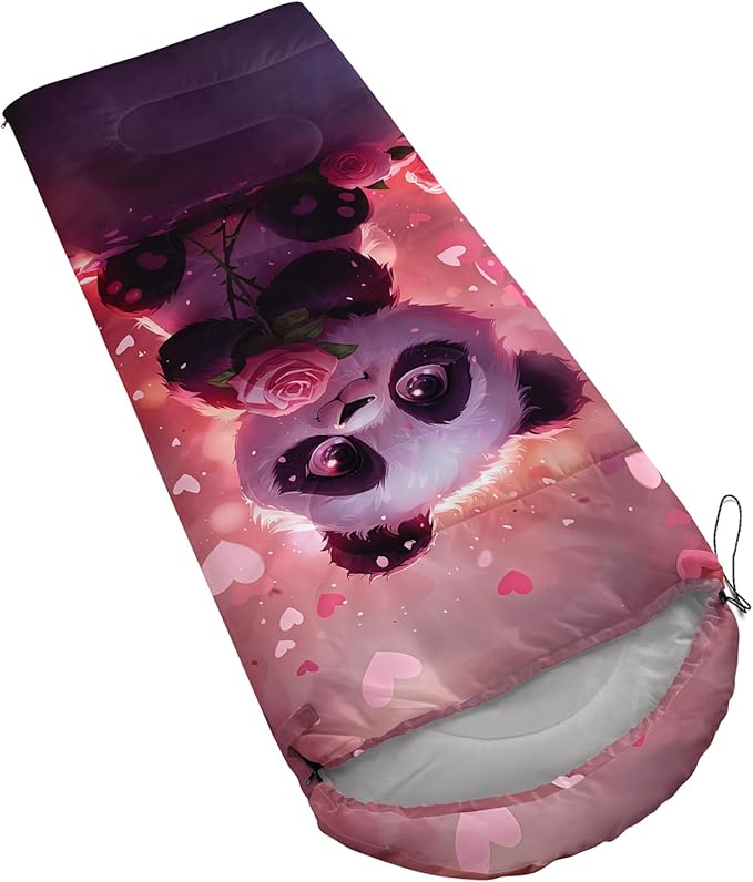 AILONEN Kawaii Panda Sleeping BagsLightweight &amp Waterproof3 Season Warm &amp Cool WeatherDreamy Purple Flower Animal Themed Sleeping Bags for BoysGirlsKidsAdults TravellingOutdoors