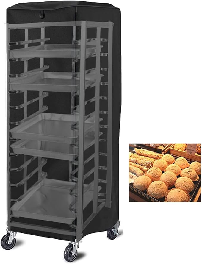 Bread Rack Cover Pan Rack Cover Dust Proof with Visible Window 420D Silver Coated Water Bakery Single Rack Cover for Bread Buns and Baking Trays