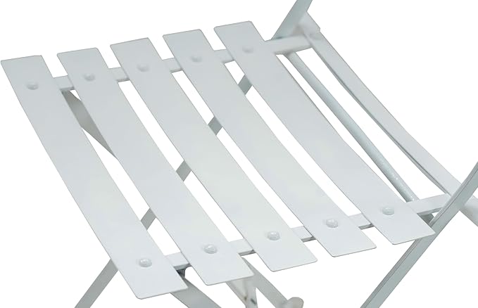 Carolina Chair &amp Table Bistro Set of 2 Foldable Outdoor Chairs - Elegant Powder Coated Metal Seat and Frame Folding Chairs - Modern Style Space Saving Furniture for Patio Balcony or Garden (White