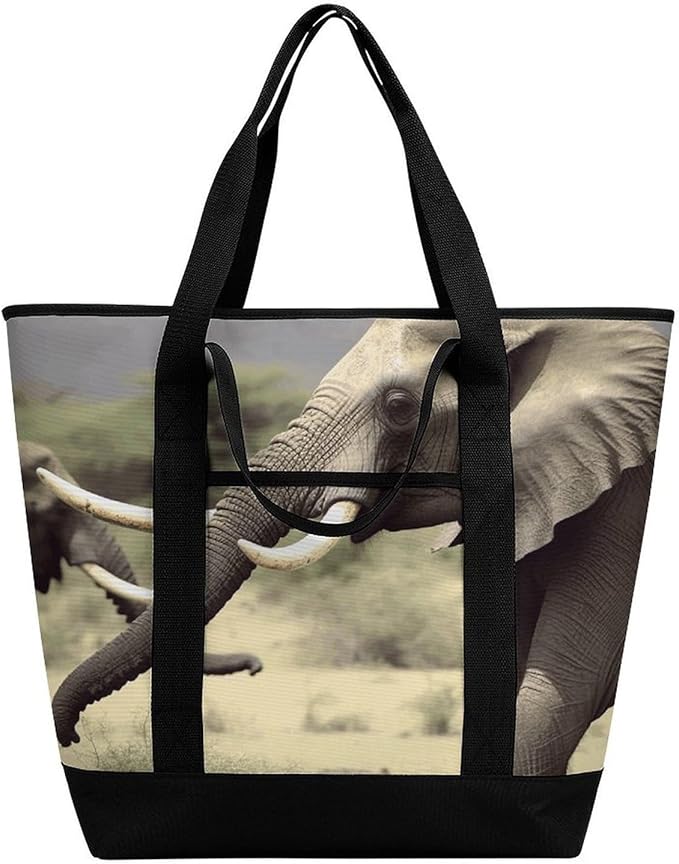 Insulated Shopping BagLarge Reusable Cooler Bags Elephants Animals Printed Foldable Shopping BagTravel Waterproof Shoulder Bag