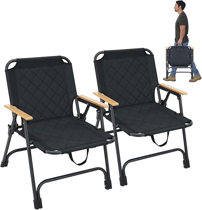 Foldable Beach Chair Camping ChairsLightweight Outdoor Chairs for Camp Beach FishingSet of 2 (Black