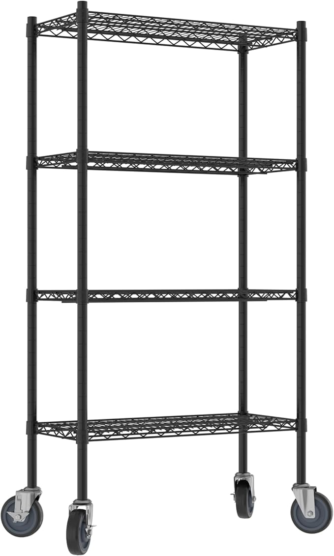 Commercial NSF Listed Black Epoxy Mobile Wire Shelving Kit 14 x 30 x 60 with 4 Shelves Perfect for Warehouse Walk-in Refrigerator Freezer Grocery Store Restaurant Dishroom