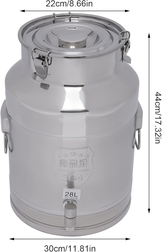 28L Stainless Steel Milk Can Heavy Duty Food Storage &amp Transport Container for Dairy Wine Grains Ideal for Home Farm &amp Commercial Use With a Faucet