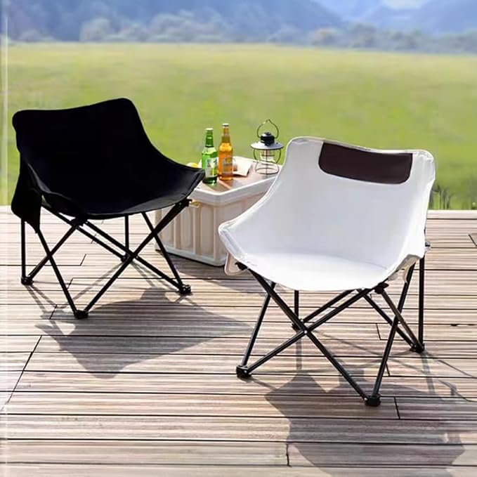 Folding Chairs Heavy Duty Support 330 lbs Moon Chair with Carry Bag Outdoor Quad Lumbar Back Padded with Side Pockets Built Durable and Reliable with Compact Foldable Steel Frame