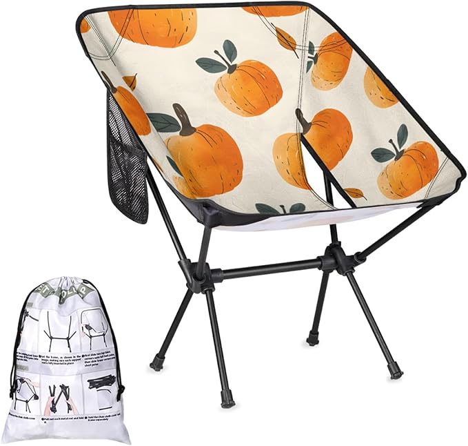 Honeybaby Folding Camping Chair Cute Pumpkin Print Camping Chairs Lightweight Portable Chair Outdoor Foldable Chairs for Camping Travel Picnic Beach Hiking