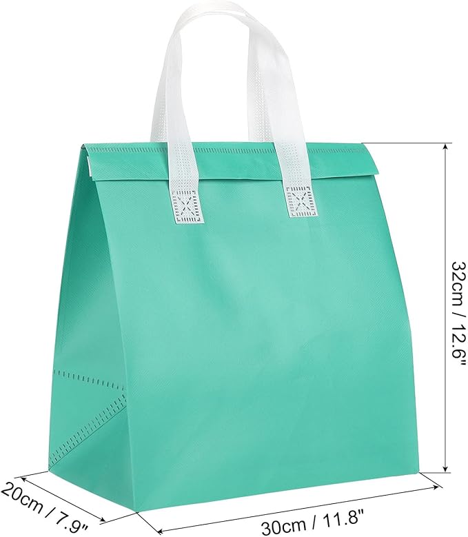 PATIKIL Insulated Take Away Bags 25 Pcs Insulation Cooler Bag Grocery Thermal Bags 11.8 x 7.9 x 12.6 Inch for Hot Cold Frozen Food Delivery Mint Green