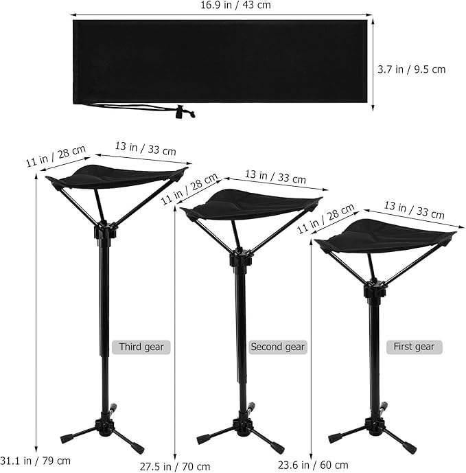 Folding Tripod Stool Adjustable Height Portable Lightweight Outdoor Camping Chair for Hiking Fishing Travel