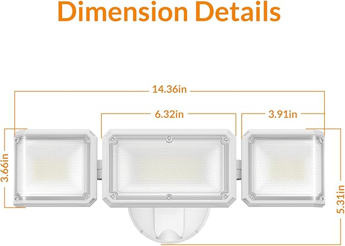 LEPOWER 42W Flood Lights Outdoor - 4200LM Bright LED Security Lights Outdoor with 3 Heads Switch Controlled Exterior Flood Light &amp 220° Wide Angle IP65 Waterproof for Garage Yard Porch (White)