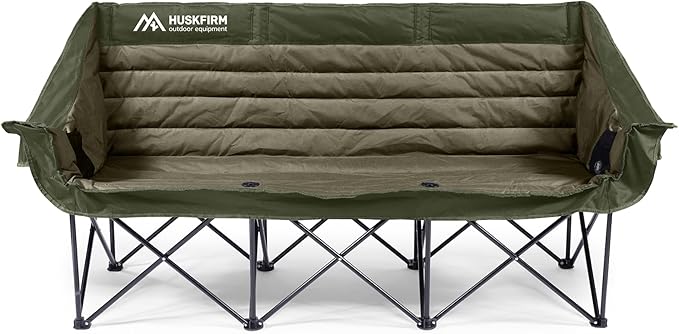 3 Person Camping Chairs Folding Double Camping Chair Portable Oversized Loveseat Padded Camp Chair Heavy Duty Camping Couch for Adults Outdoor Lawn with Two Cup Holders and Carry Bag Green