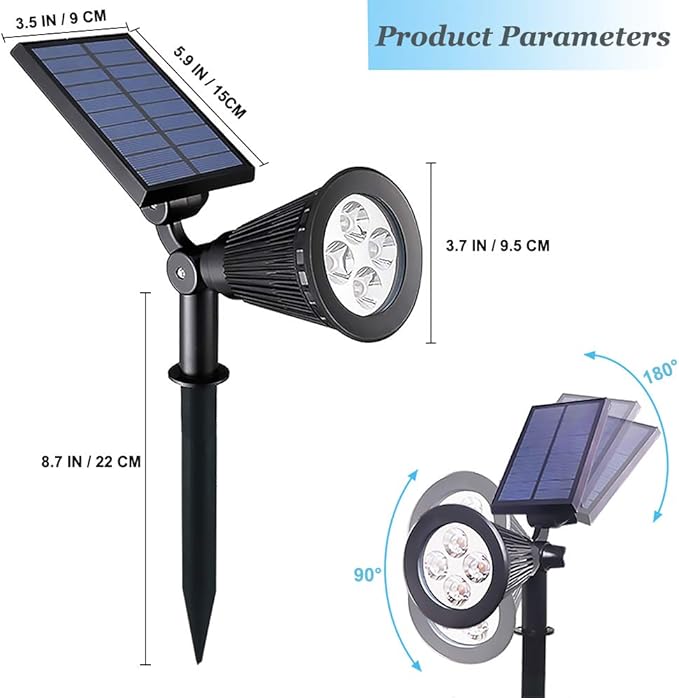 Solar Lights Outdoor Waterproof 4 LED Landscape Lights 2 in 1 LED Solar Spotlight for Flag Garden Pathway Yard Patio Lawn Outdoor Decor Lighting (Green)