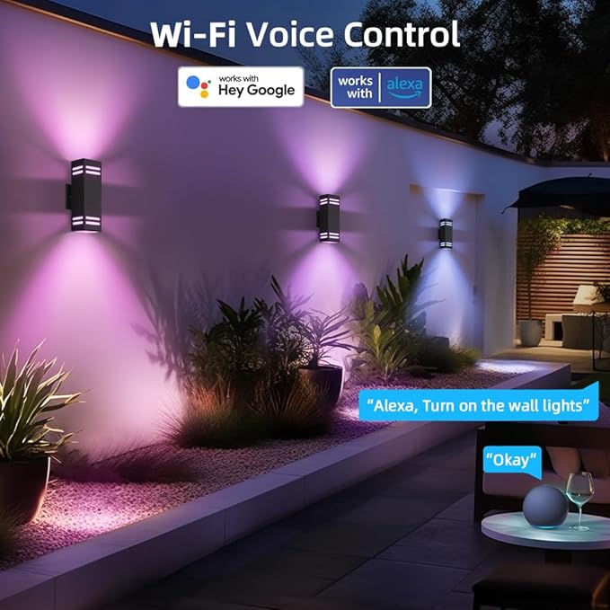 KIZON Modern Smart Porch Lights RGBCW Dusk to Dawn Outdoor Lights Color Changing App Control with Remote Dimmable WiFi Up and Down Lights Outdoor Sconce for House Theater Garage ETL Listed 2 Pack
