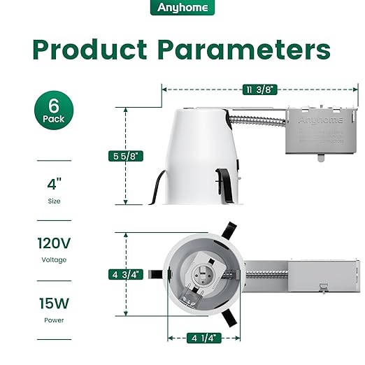 6 Pack 4 Inch Recessed Lighting Housing RemodelCan Light HousingIC Rated &amp Air TightE26 ConnectorETL Listed