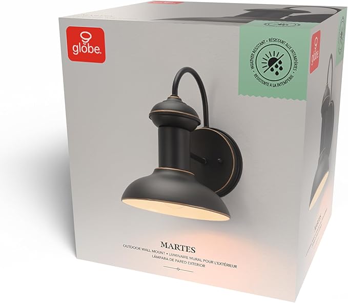 Globe Electric 40190 1-Light Indoor/Outdoor Wall Sconce Oil Rubbed Bronze Wall Lighting Wall Lamp Dimmable Kitchen Sconces Wall Lighting Porch Light Patio Décor Bulb Not Included