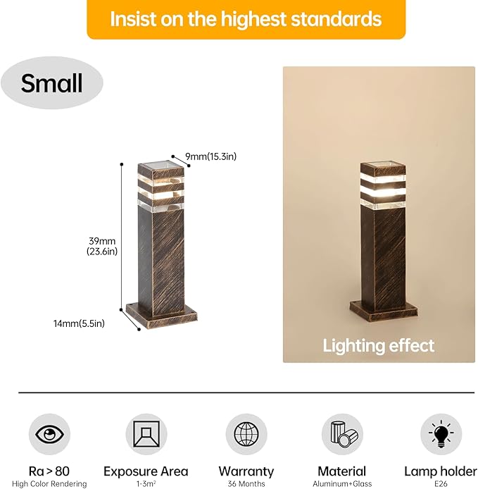 SLAWA 15In Pathway Lights Bronze E26 Outdoor Landscape Path Lights Die-Casted Aluminum Walkway Lights Modern Landscape Sideway Lighting IP65 Waterproof Patio Porch Exterior Floor Lamp with Bulbs
