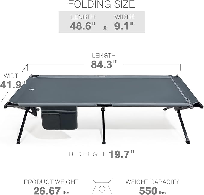 EVER ADVANCED Extra Wide Camping Cot for Adults Oversized XXL Sleeping Cots Folding Cot Bed with Carry Bag 84.3 L x 41.9 W Support to 550 lbs