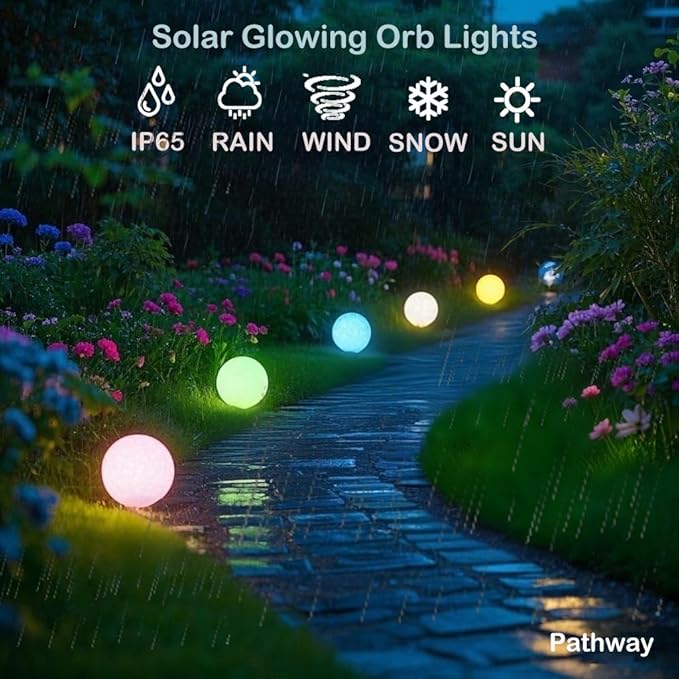 12-inch Dimmable Solar Globe Light RGB 16 Color Changing Large Glowing Orb Light w/Remote Waterproof Outdoor Solar Ball Lights with Ground Stake Perfect for Backyard Garden Poolside