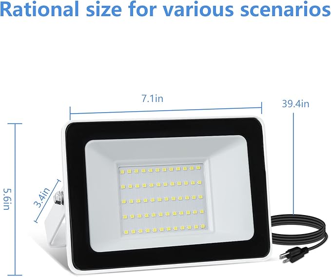 UFOND 5000 Lumens LED Flood Light with Plug50W Waterproof Outdoor FloodlightAdjustable Lighting Angle Security LightsWall Light for Garage Yard Garden Porch(2 Pack)