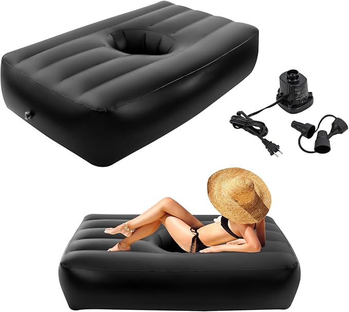 BBL Bed 72 x 40 Inflatable Mattress with Hole BBL Bed After Surgery for Sleeping Ergonomics PVC Pregnancy Bed Inflatable Mattress Air Mattress for Camping Traveling Hiking (Black Bed)