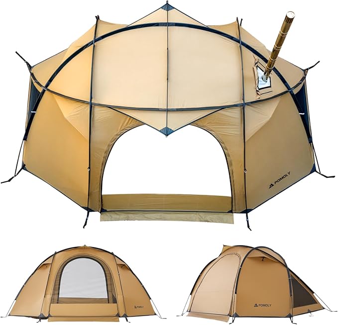 POMOLY Dome Tent Freestanding Camping Hot Tent Barracuda 2 Portable Wood Stove Tents for 1-2 Person Backpacking Hiking