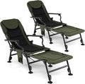 Goplus Oversized Foldable Fishing Chair for Adults 2 Pack Heavy Duty All-Terrain Camping Chair with Detachable Footrest Padded High-Back Adjustable Feet Portable Recliner for Outdoor Patio Beach