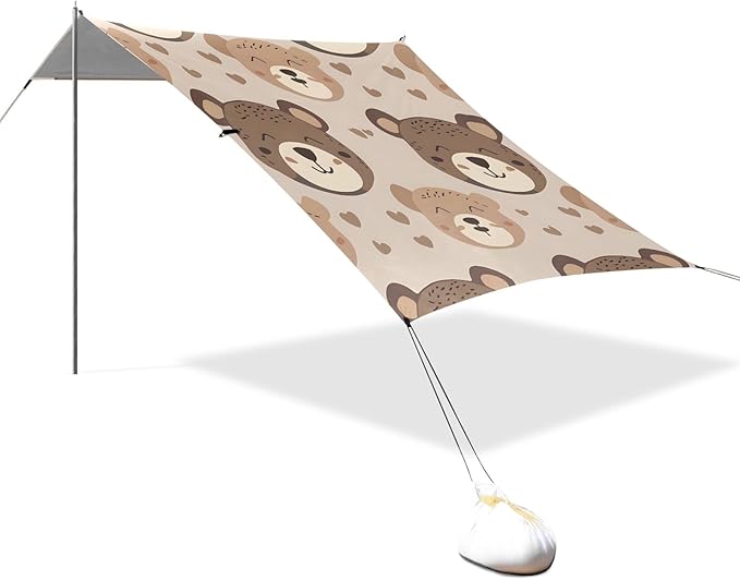 Cute Little Bear Camping Sun Shelter Beach Tent Portable Beach Sun Shade Outdoor Canopy for Camping Trips Fishing Picnic