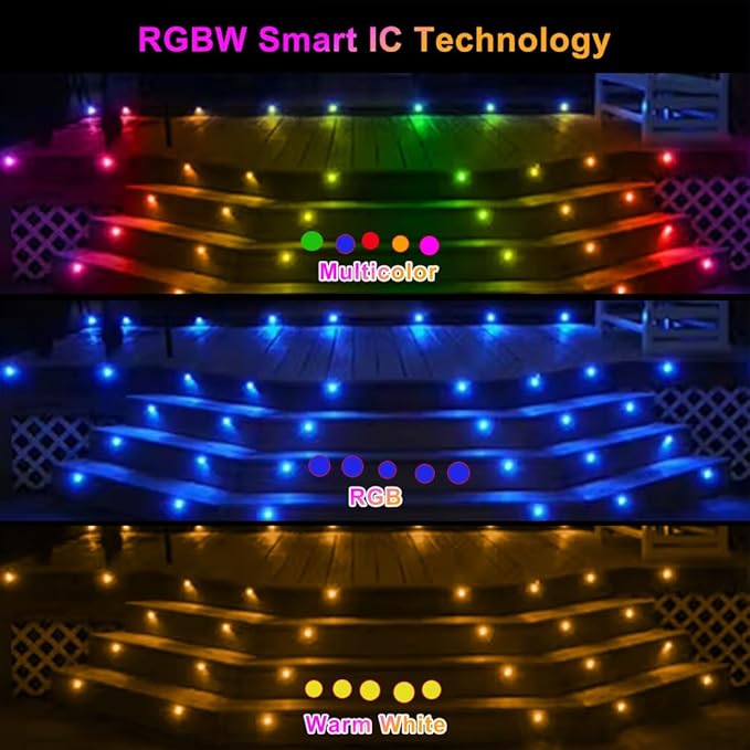Sumaote LED Deck Lights Kit 6Pack 1.22 Low Voltage WiFi RGBW+IC Multicolor Dynamic Recessed Deck Lighting IP67 Waterproof 12V Step Lights for Garden Yard Path Stairs