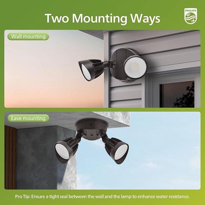 Philips 44W 3500LM ‌LED Security Flood Light‌ ‌Outdoor‌Switch Controlled Aluminum ‌Security Light‌ 2 Adjustable Heads5000K DaylightWet Location for Patio Garden Yard Lights