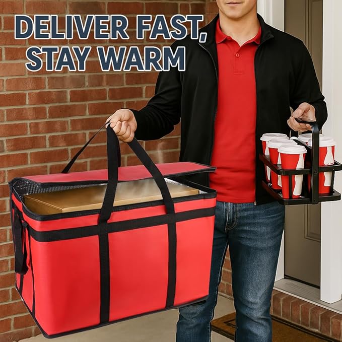 Cooler Insulated Food Delivery Bag &amp Drink Carrier with Hard Bottom XXX-Large Grocery Catering Travel Thermal Frozen Carrier Pizza Bags for Commercial Delivery Cold Warmer Accessories