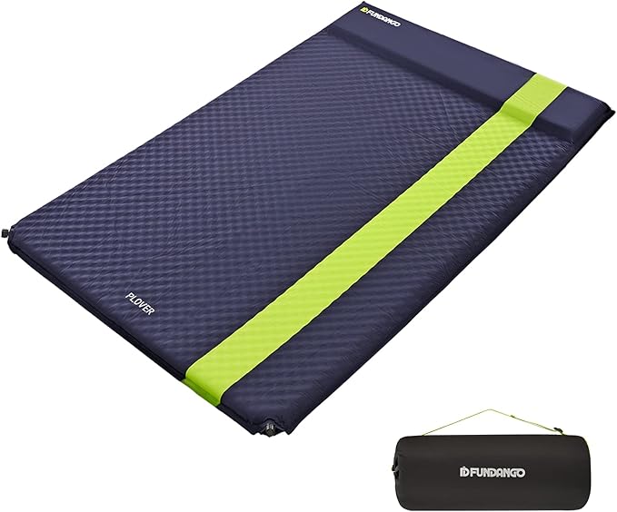 FUNDANGO Double Self Inflating Sleeping Pad for Camping Sleeping Mat with Built-in Pillow Portable Lightweight Large Inflatable Foam Air Mattress 2 Person for Backpacking Tent CarTravel Outdoor