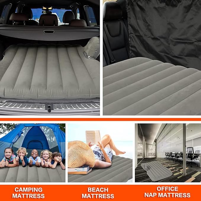 axGear Inflatable Car Travel Air Mattress Back Seat w/Pump 2 Air Pillows Car SUV Sleeping Mattress Universal Fit
