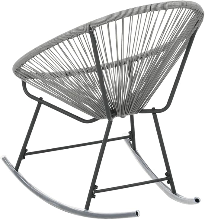 Outdoor Rocking Moon Chair Gray Poly Rattan PE Rattan Seat Powder-Coated Steel Frame Durable Outdoor Furniture Comfortable Lounge Chair for Patio Garden Yard