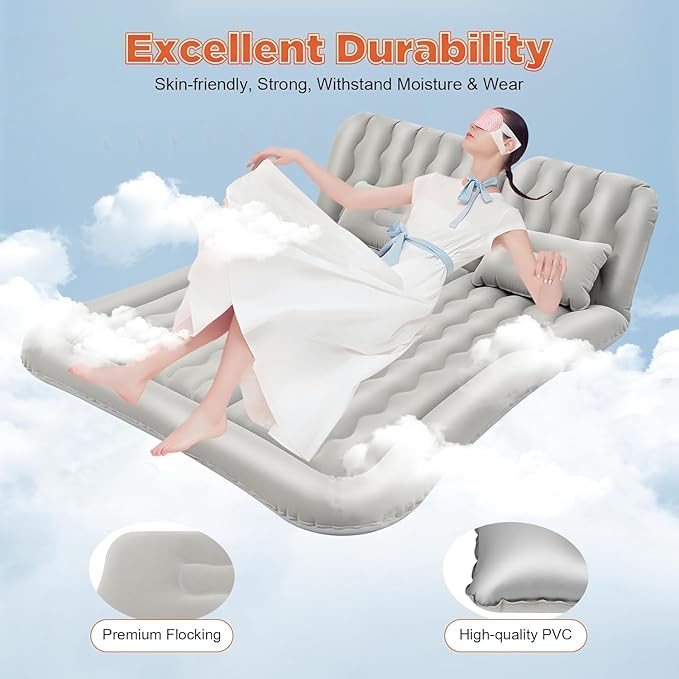 SUV Air Mattress for Tesla Model X 2016-2020 Thickened and Double-Sided Flocking Travel Camping Bed Mobile Cushion Inflatable Bed for SUV Trunk and Rear SeatBlue