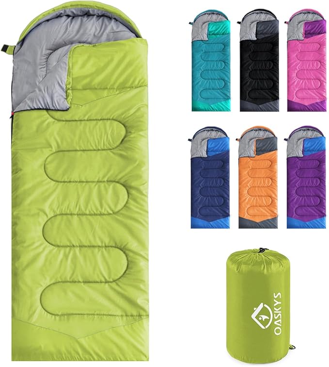 oaskys Camping Sleeping Bag - 3 Season Warm &amp Cool Weather - Summer Spring Fall Lightweight Waterproof for Adults Kids - Camping Gear Equipment Traveling and Outdoors
