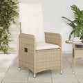 Reclining Garden Chair Beige Rattan Lounge Seat for Patio Powder-Coated Steel Frame 23 x 21.5 x 36.2 in Folding Backrest Outdoor Furniture for Garden Balcony Terrace
