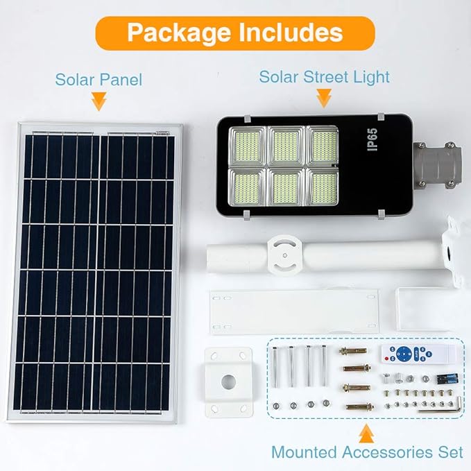 6000W LED Solar Street Lights Outdoor Dusk to Dawn Security Flood Light with Remote Control Wireless Waterproof Perfect for Yard Parking lot Street Garden and Garage