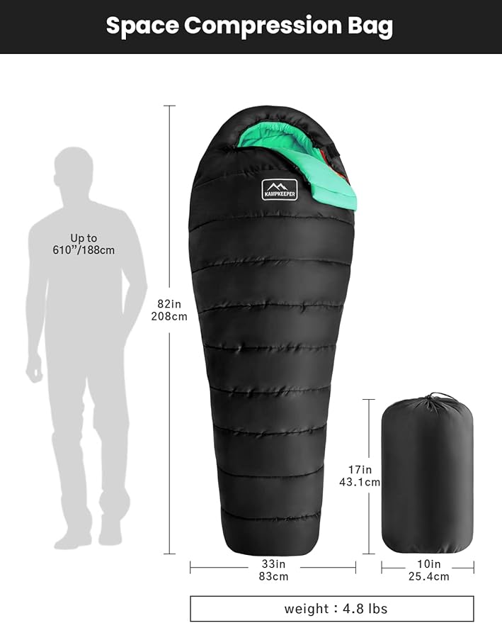 KAMPKEEPER Mummy Sleeping Bag Cold Weather Camping Sleeping Bag 32℉ 3-4 Seasons Adults Sleeping Bag Non-Snag Zipper with Adjustable Hood for Backpacking Hiking