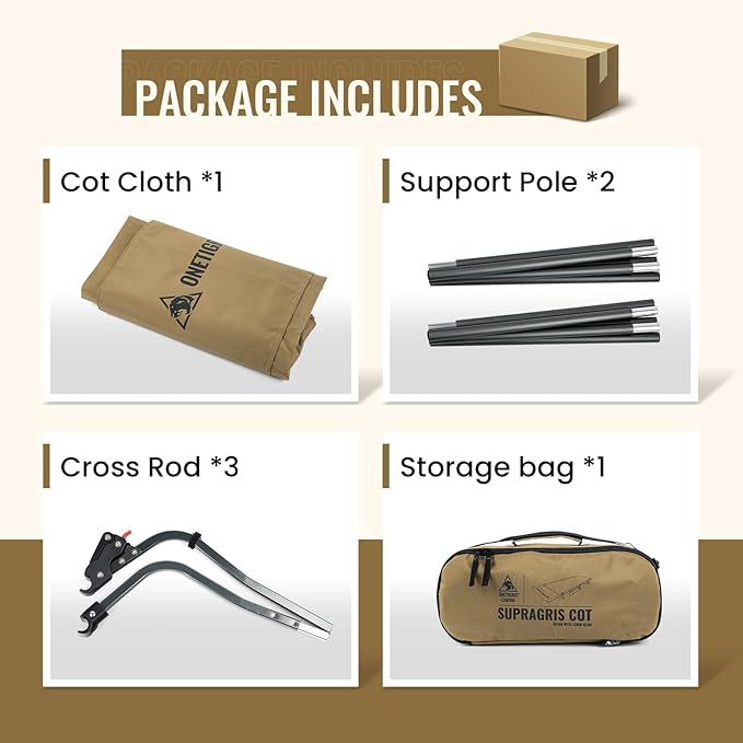 ONETIGRIS SUPRAGRIS Camping Cot Support Up to 400lbs Lightweight Comfortable Folding Bed for Camping Hiking Backpacking Travel Car Trips Office Nap