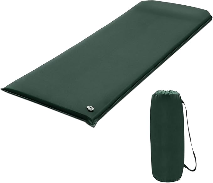 Tangkula Self Inflating Sleeping Pad 3 Inch Inflatable Camping Mattress Pad with 9.5R Value Insulated Foam Camping Mat with Pillow Lightweight Camp Sleep Pad for Backpacking Car Tent
