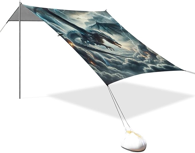 ALAZA Dragon in Sky Beach Tent Sun Shelter UPF50+ Protection Beach Shade Canopy w/ 4 Sandbags for Outdoor Camping Fishing Backyard Fun Picnic 10x9 ft