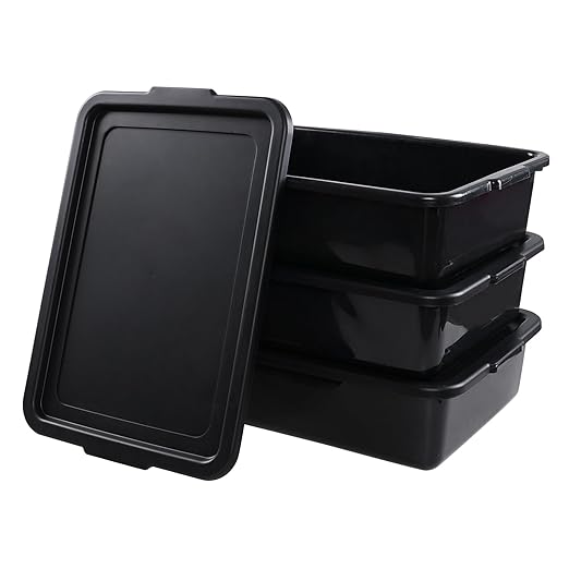Sadstory 13 L Plastic Commercial Bus Box with Lid Plastic Restaurant Tub Black 3 Packs